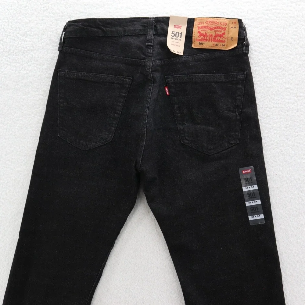 Levis 501 Jeans Men's 33x34 Black Original Straight Button Fly Denim Grunge New